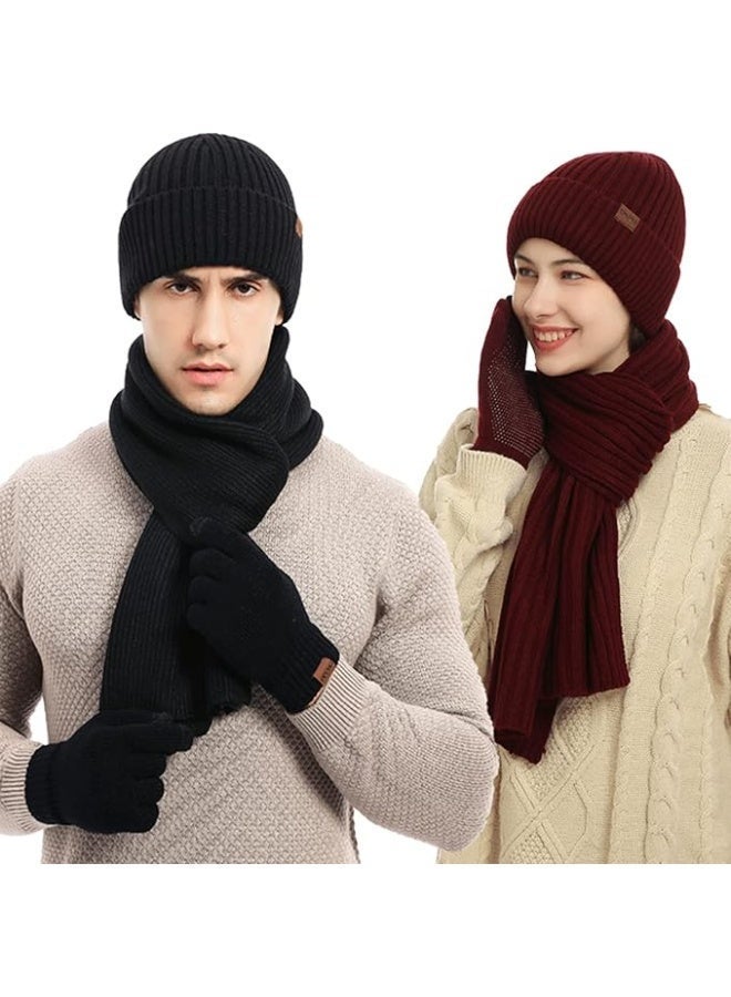 Sylqvxh 3Pcs Winter Hat Gloves Scarf Set,Ski Cap Touch Screen Mittens Suit Women Men,Warm Fleece Lined Beanie Hat Scarf Gloves Set for Sports Outdoor - Image 3